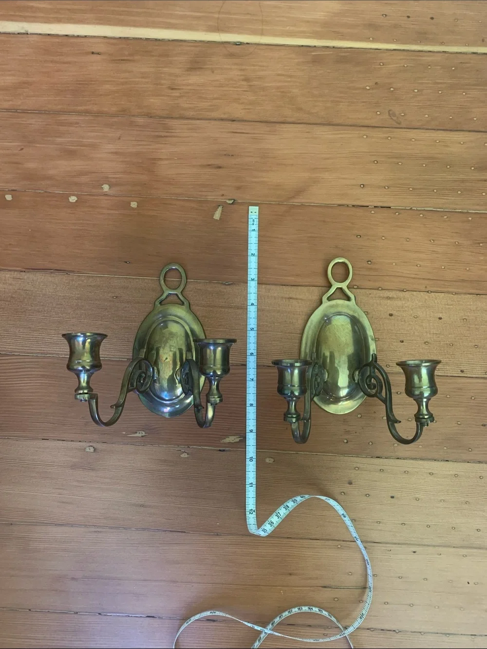 Vintage Pair of Brass Double Taper Candle Holder Sconces
